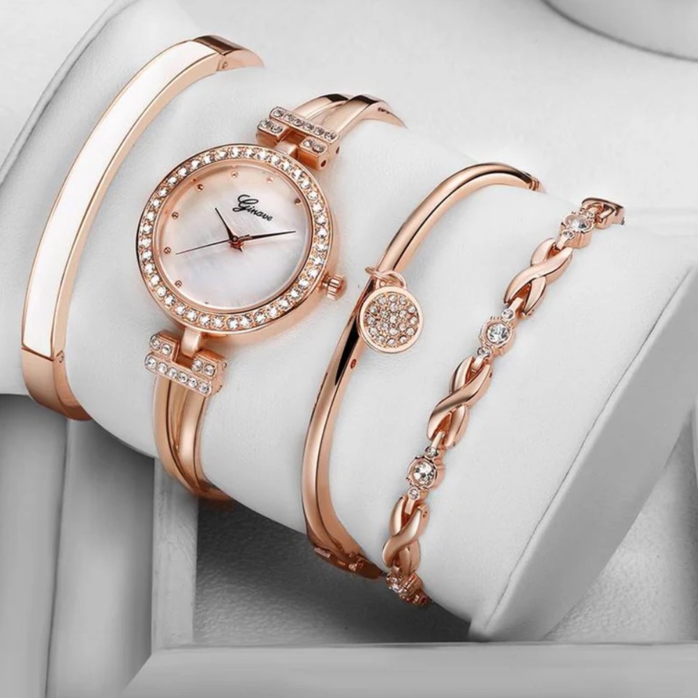 Elegant Rose Gold Women's Watch and Bracelet Set